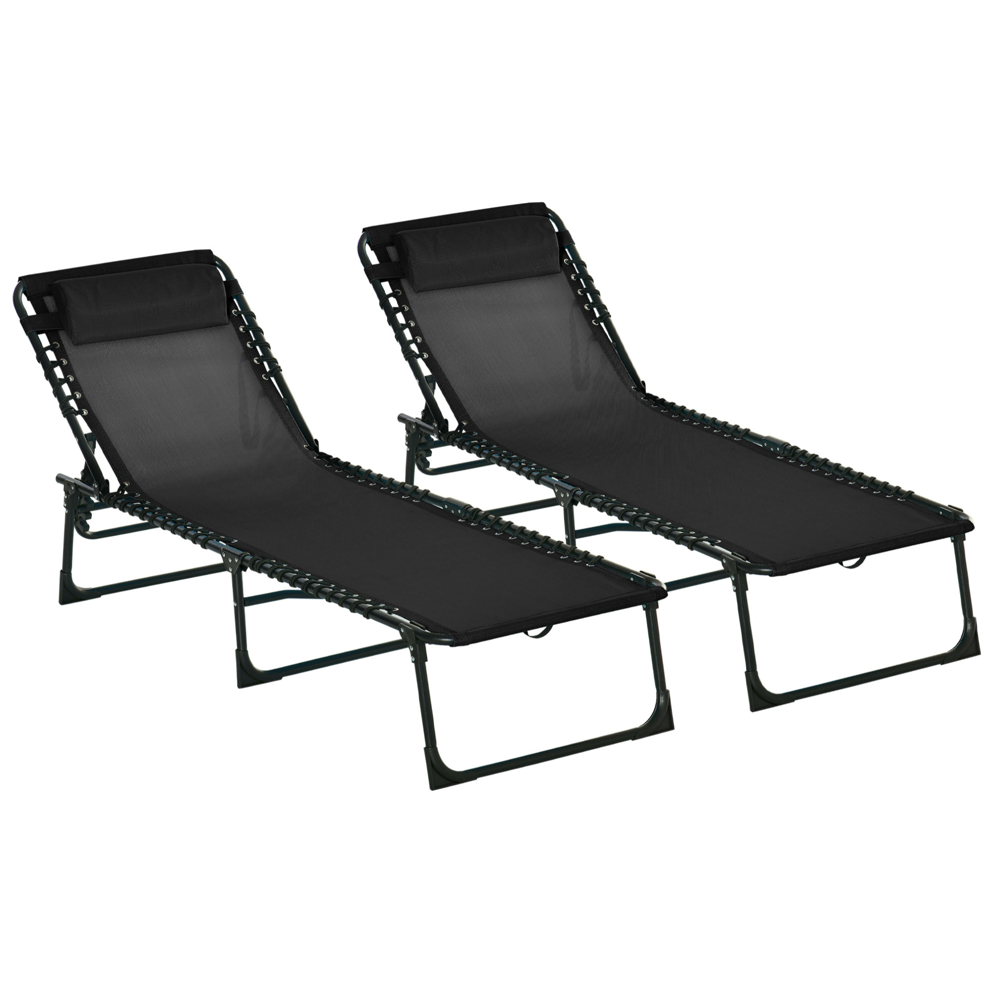 Conjunto de 2 Tumbonas Plegables Tumbonas de Jardín Reclinables con Respaldo Ajustable en 4 Posiciones Carga 120 kg para Terraza Piscina Playa 197x58x30 cm Negro