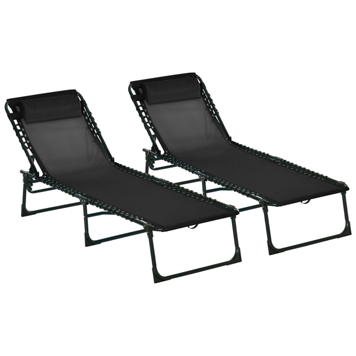 Conjunto de 2 Tumbonas Plegables Tumbonas de Jardín Reclinables con Respaldo Ajustable en 4 Posiciones Carga 120 kg para Terraza Piscina Playa 197x58x30 cm Negro