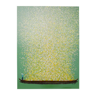 Tableau Touched fleurs pirogue vert et jaune Kare Design