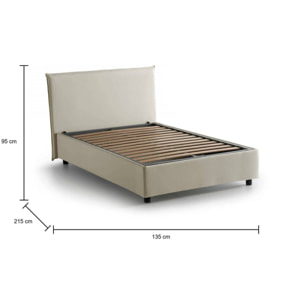 Letto piazza e mezza Astrid, Letto contenitore con rivestimento in tessuto, 100% Made in Italy, Apertura frontale, adatto per materasso Cm 120x200, Beige