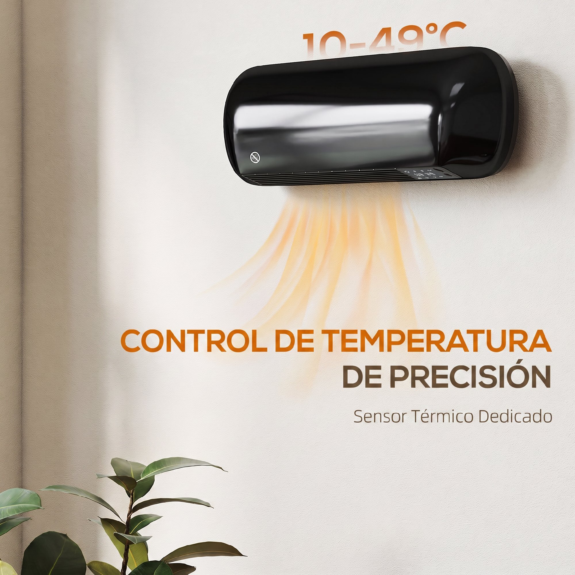 HOMCOM Calefactor Eléctrico Cerámico de Pared, 2000W, con 3 Modos, Pantalla LED, Termostato Regulable, Temporizador 24h, Oscilación, Mando a Distancia y Detección de Ventanas Abiertas