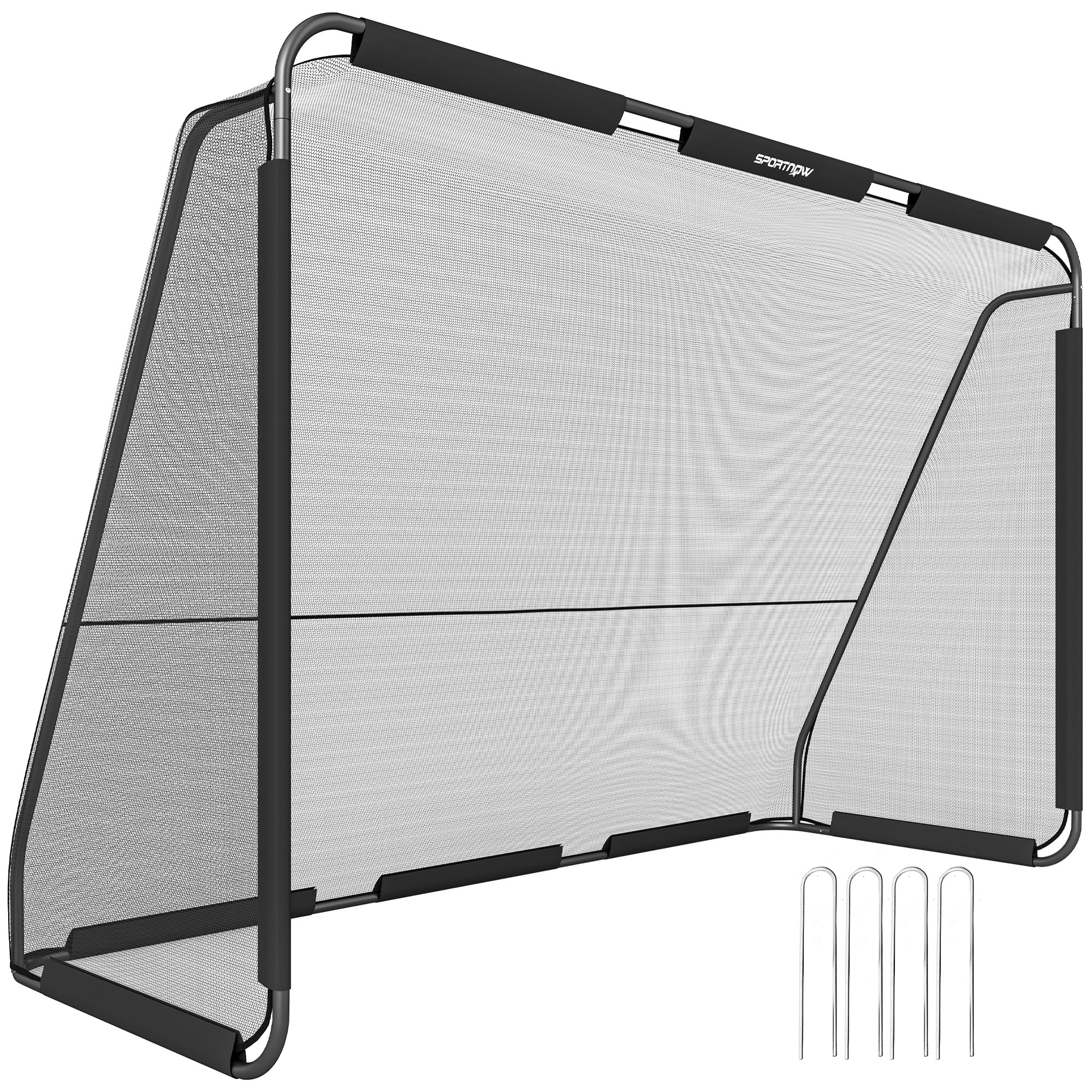 Portería de Fútbol, Portería de Fútbol para Jardín con Red de Poliéster Resistente, Piquetas para Suelo y Estructura Metálica, Montaje Fácil, para Interior y Exterior, 300x120x200 cm, Negro