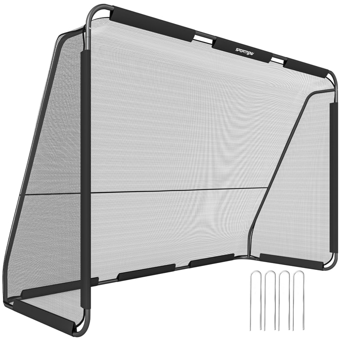 Portería de Fútbol, Portería de Fútbol para Jardín con Red de Poliéster Resistente, Piquetas para Suelo y Estructura Metálica, Montaje Fácil, para Interior y Exterior, 300x120x200 cm, Negro
