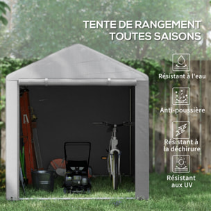 Abri de jardin tente de stockage portable abri de vélo garage pour extérieur avec cadre en acier galvanisé et grande porte, 1,6 x 2,2 m gris clair