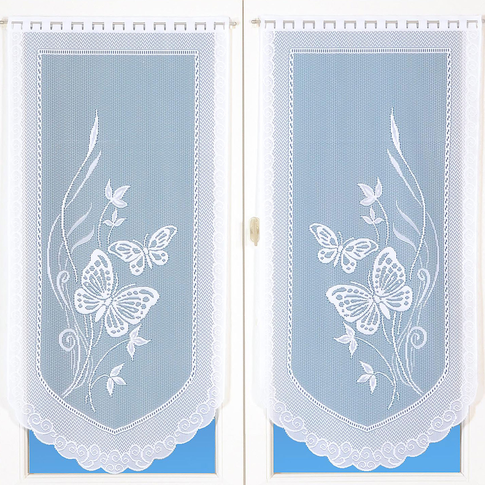 Paire de petits voilages en dentelle motifs papillons - Blanc