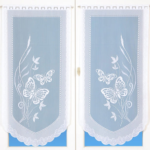 Paire de petits voilages en dentelle motifs papillons - Blanc