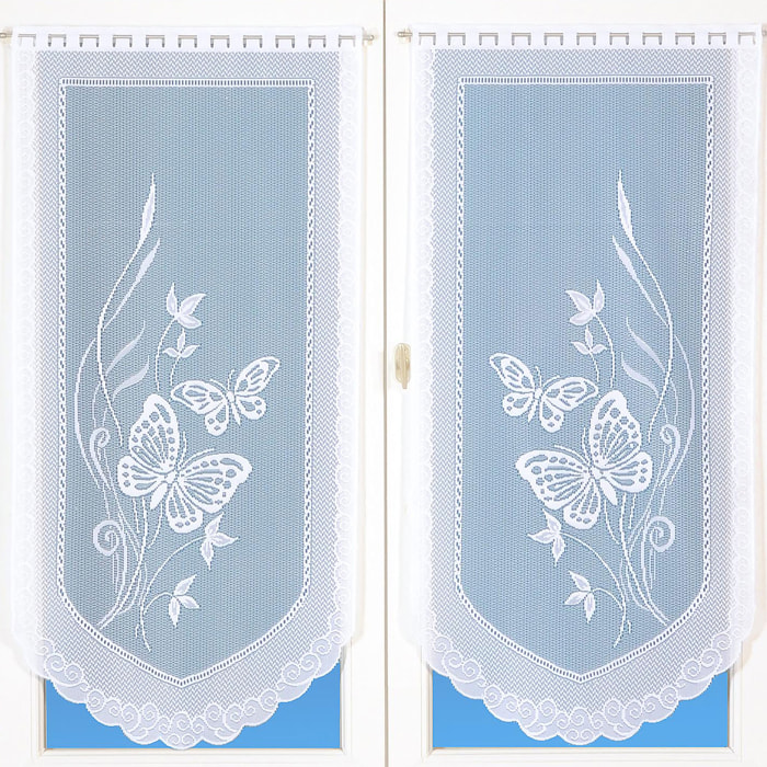 Paire de petits voilages en dentelle motifs papillons - Blanc