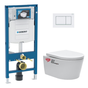 Pack WC Bati-support Geberit + Cuvette Swiss Aqua Technologies sans bride + Plaque (GebSATrimless-K)