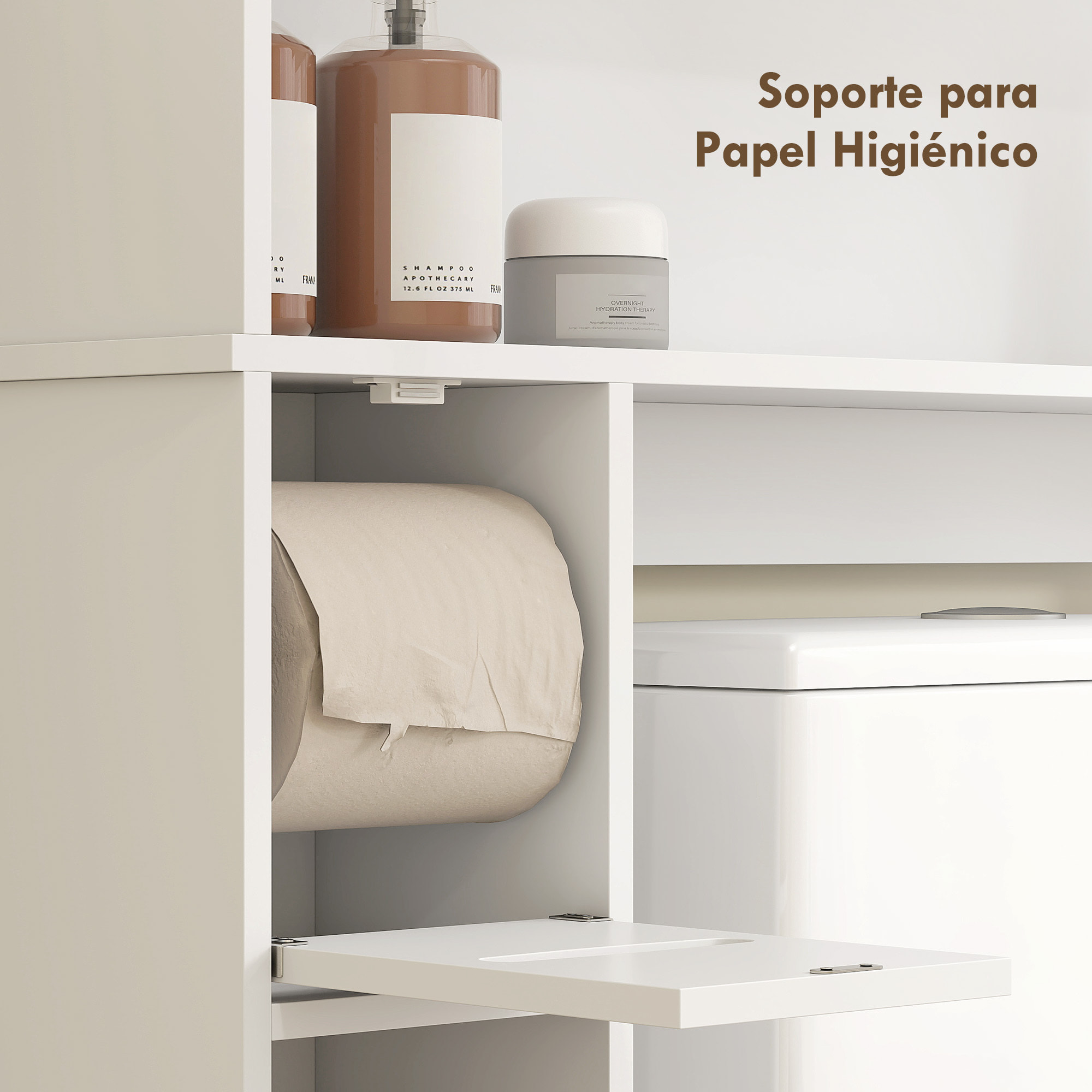 Estantería sobre Inodoro Mueble sobre Inodoro con Estante Ajustable 2 Puertas Soporte para Papel Higiénico y Estantes Abiertos Ahorra Espacio Armario para lavadora para Baño Blanco