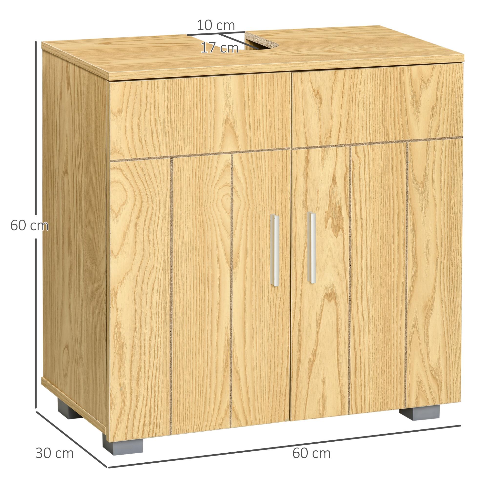 kleankin Mueble para Debajo del Lavabo Armario Baño de Suelo de Madera con 2 Puertas y Estante Ajustable Interior Moderno 60x30x60 cm Natural