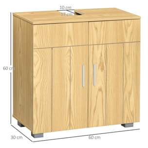 kleankin Mueble para Debajo del Lavabo Armario Baño de Suelo de Madera con 2 Puertas y Estante Ajustable Interior Moderno 60x30x60 cm Natural