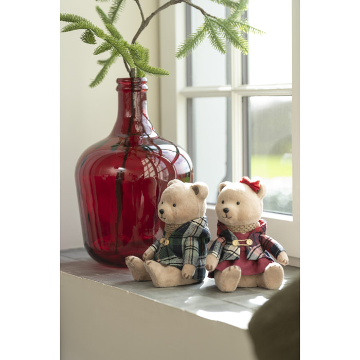 J-Line figurine Ours Assis Garçon/Fille - polyfoam/textile - gris/rouge - 2 pcs