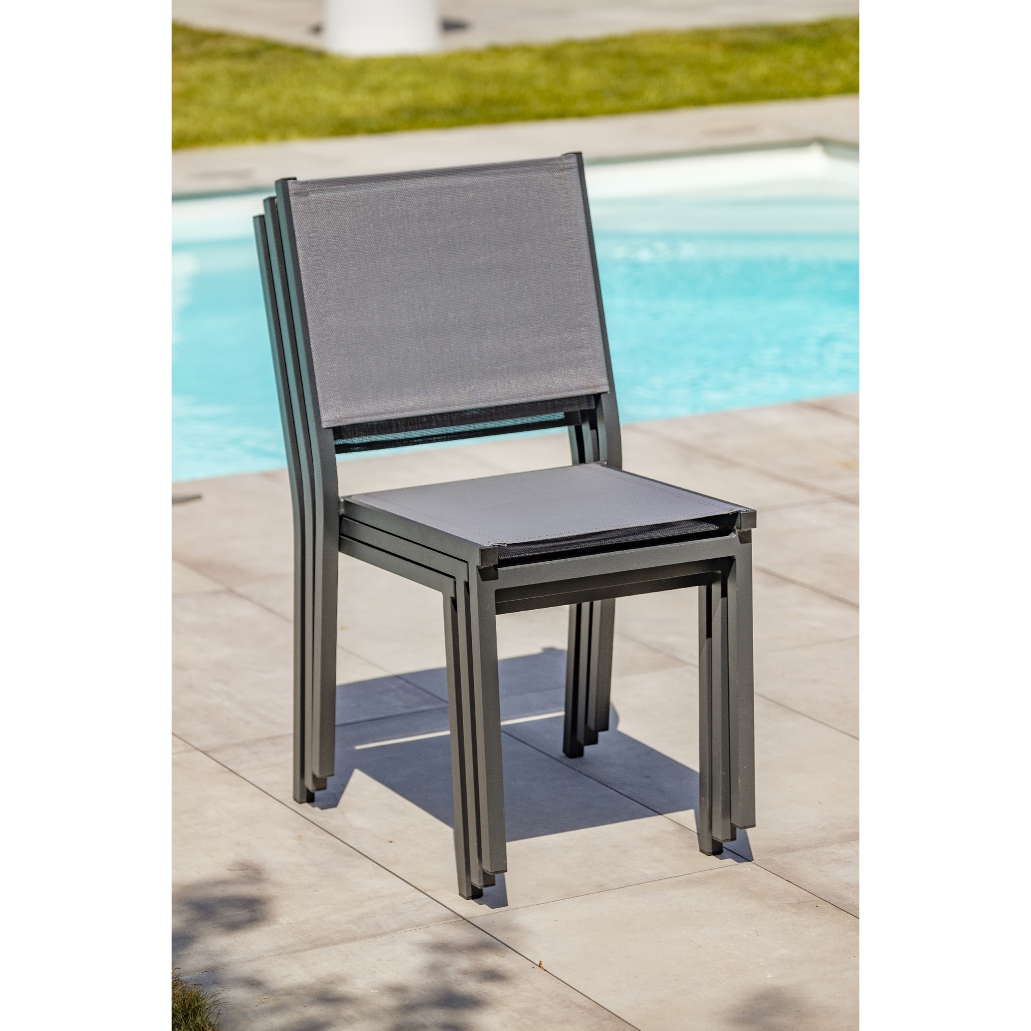 TOLEDE - Chaise de jardin empilable en alu toile plastifiéee