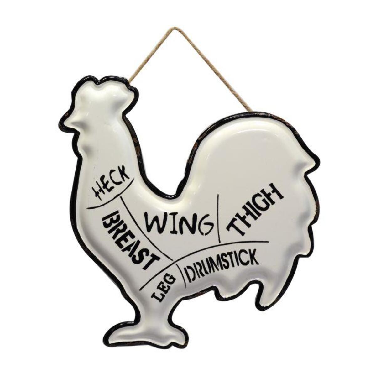 Targhetta gallo in metallo bianco e nero cm36x40x1