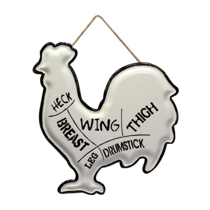 Targhetta gallo in metallo bianco e nero cm36x40x1