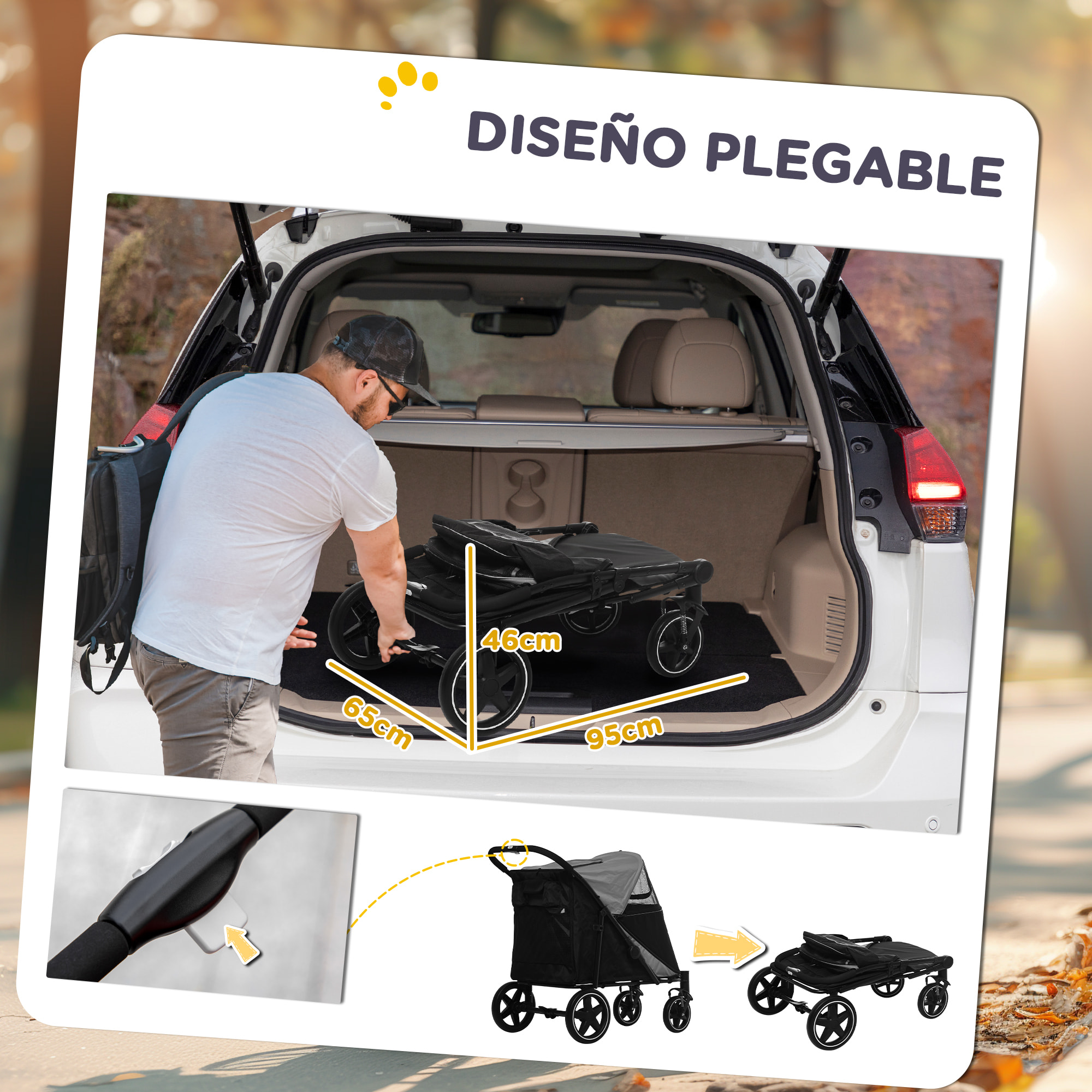 Cochecito para Perros Plegable Carrito para Mascotas con Ventanas de Malla Correas de Seguridad Bolsillos de Almacenamiento Carga 40 kg 112x65x100 cm Gris y Negro