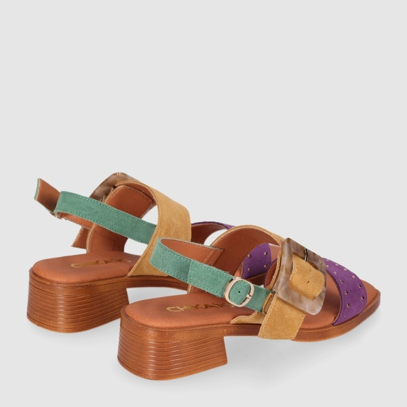 Sandalias de Serraje - Multi-Morado - Tacón: 4 cm