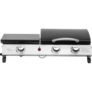 Plancha gaz avec couvercle "Rasio" - 7.5 KW - 3 brûleurs - Noir