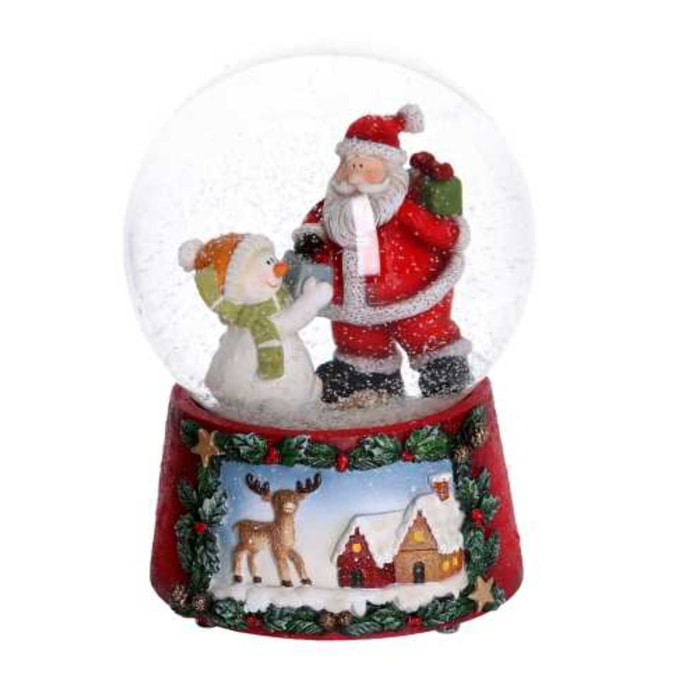 Palla di vetro con carillon babbo natale rosso cm10x10h14,5