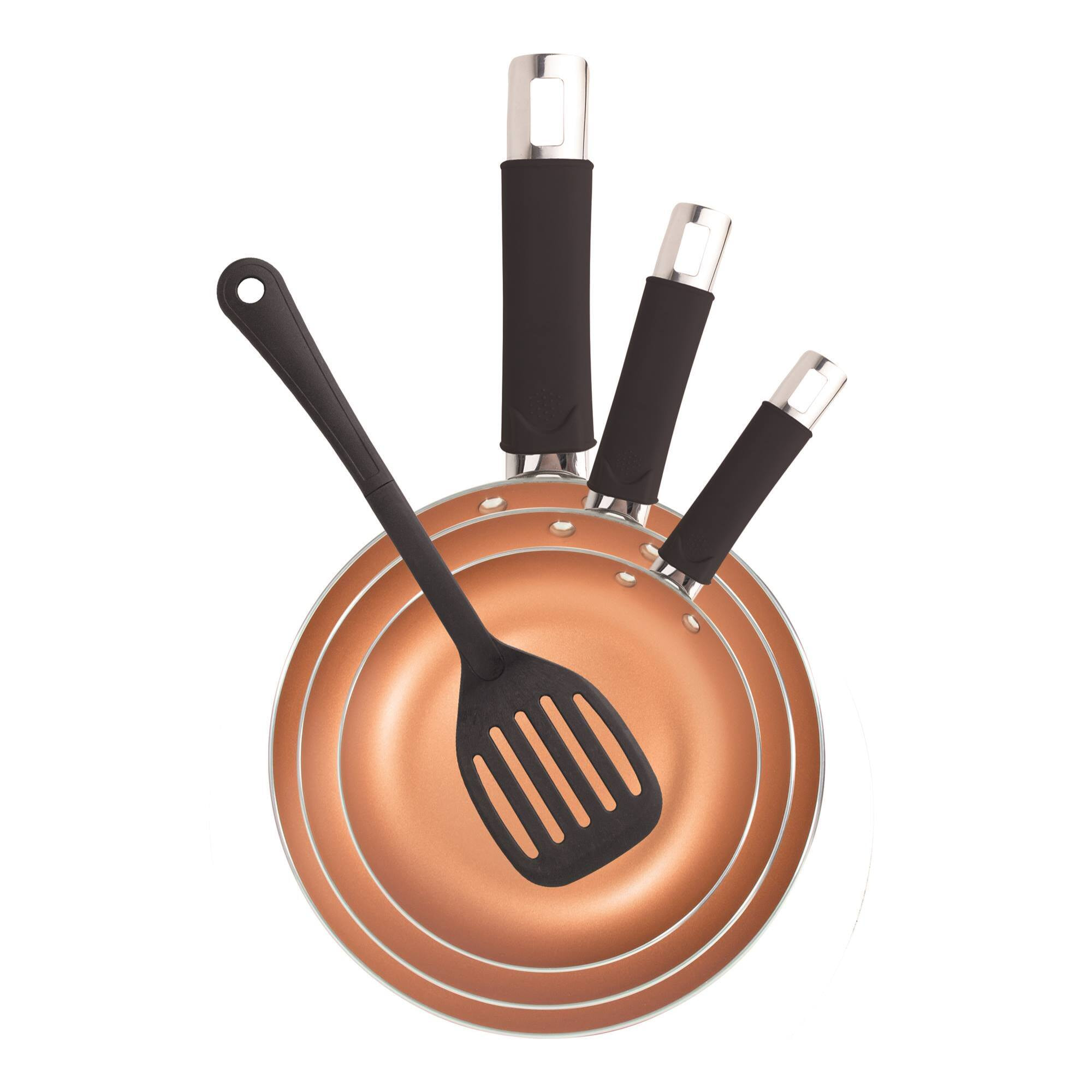 Juego de 3 Sartenes Ø18Ø22Ø26cm en Aluminio con Espatula ranurada Antiadherente Renberg