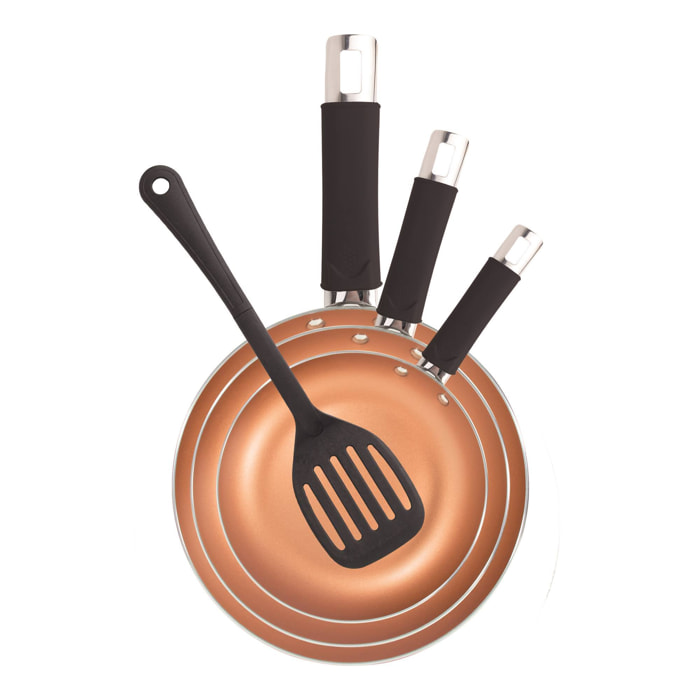 Juego de 3 Sartenes Ø18Ø22Ø26cm en Aluminio con Espatula ranurada Antiadherente Renberg