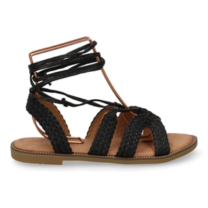 Sandalias planas para mujer, comodas y elegantes, diseño moderno con cordones atados al tobillo