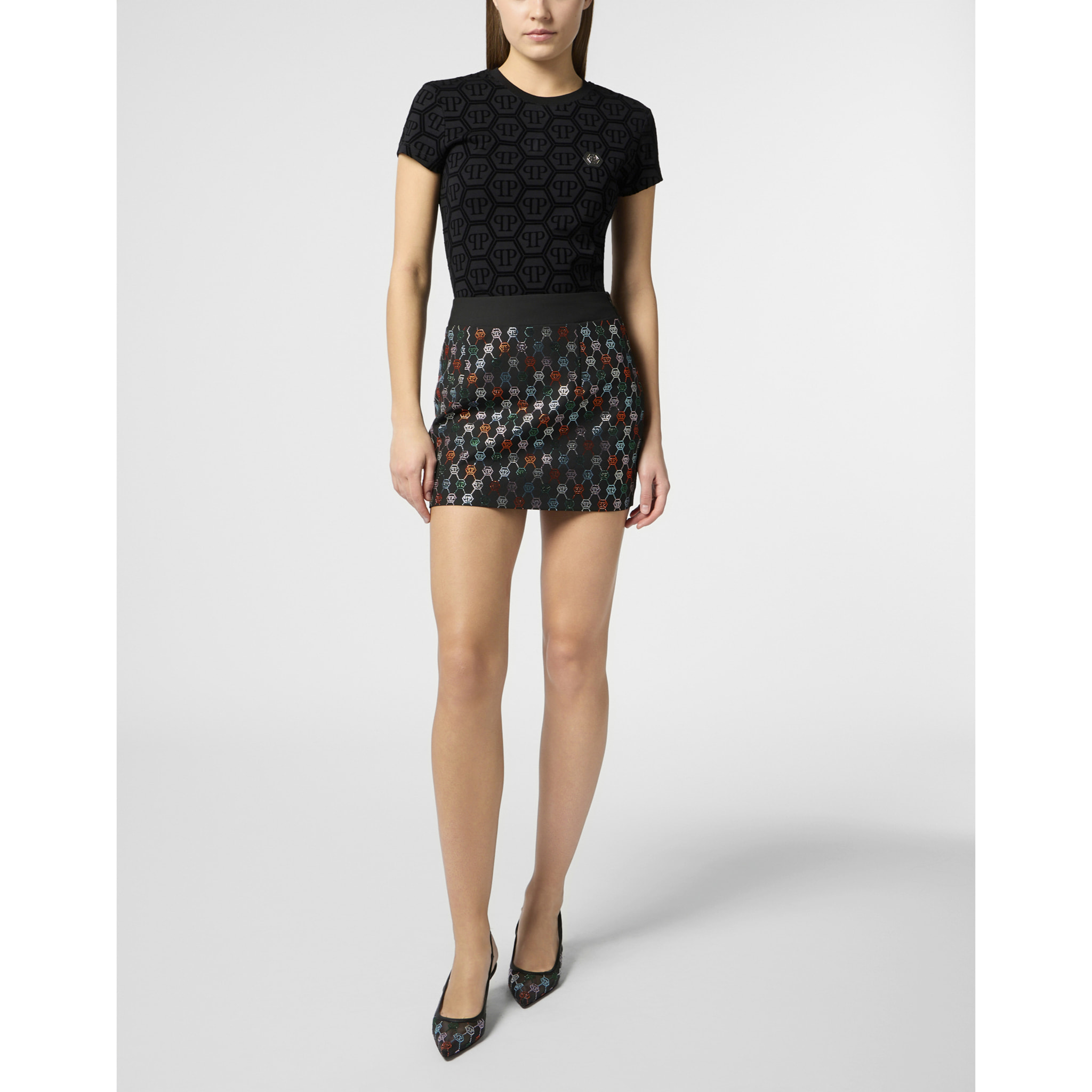 PHILIPP PLEIN Mini Skirt Multicolor Monogram Strass