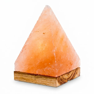 Lampada di sale himalayano piramide 13x20 cm, lampada sale rosa naturale con base in legno acacia, luce calda rilassante decorativa, ideale per camera salotto meditazione e idea regalo benessere