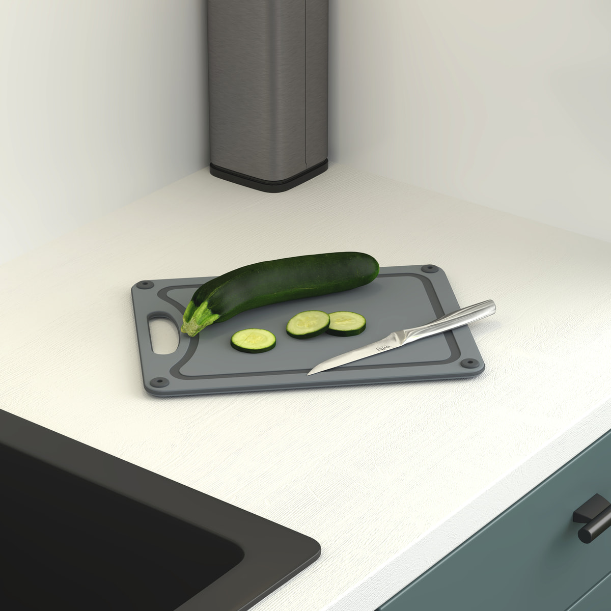 Planche à découper "Néo 2" en plastique gris 29,8x23,5cm