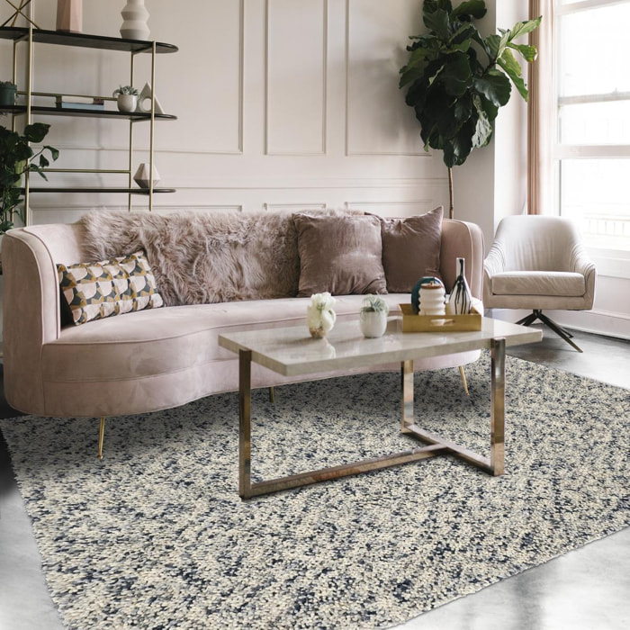 Tapis shaggy tissé en laine motif faux uni ELRA