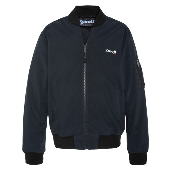 KYSON BOMBER JACKET IN SOFTSHELL WITH  SCHOTT NYC EMBROIDERY ON CHEST 100% POLYESTER Blu