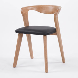 Chaise en bois d'hévéa blond et cuir synthétique noir - Vega