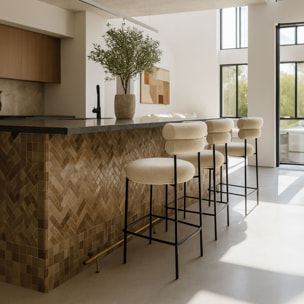 Lot de 2 chaises de bar en tweed beige avec pieds en métal noir GINA