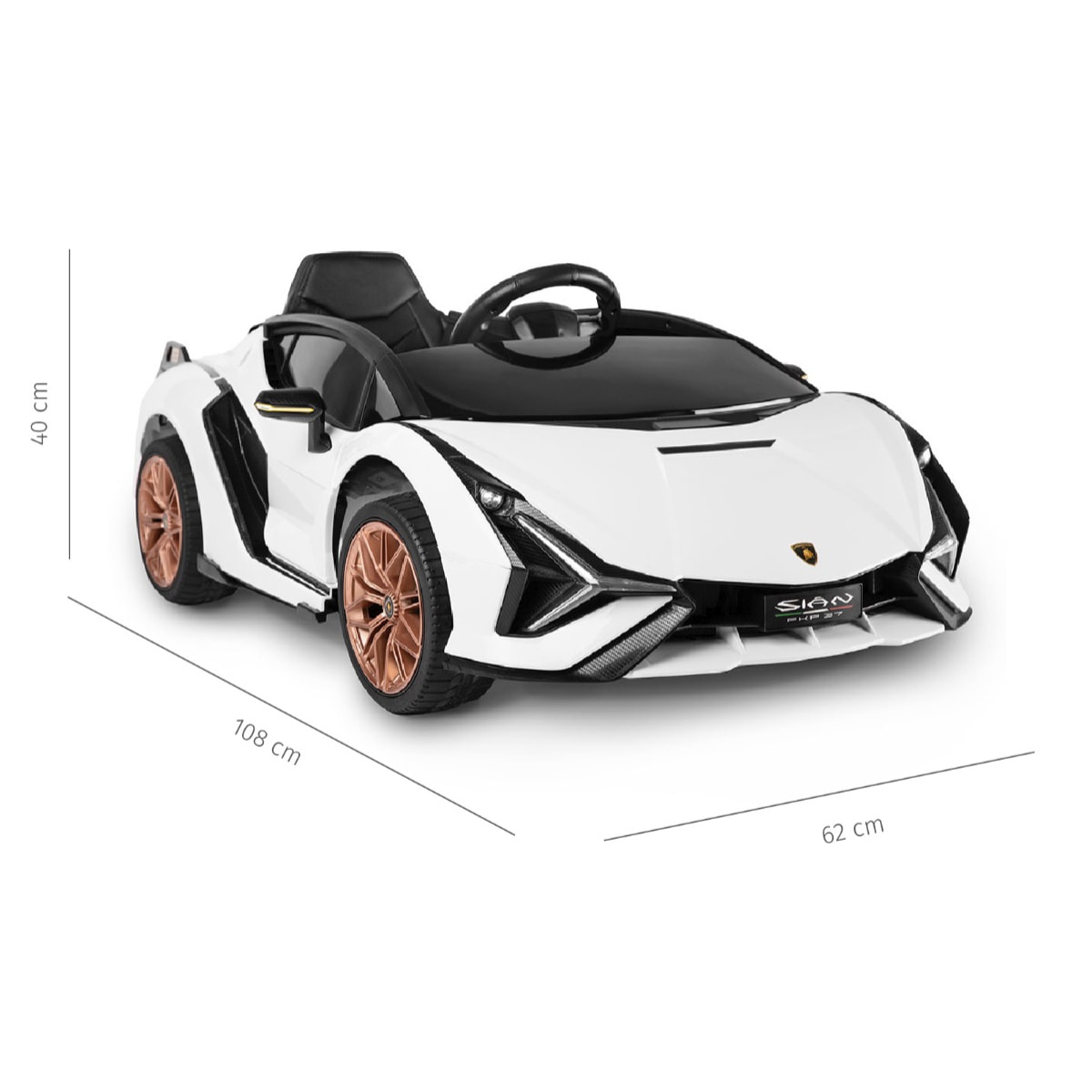 PLAYKIN Coche de batería 12V niños 3-8 años Lamborghini Sian White mando control remoto