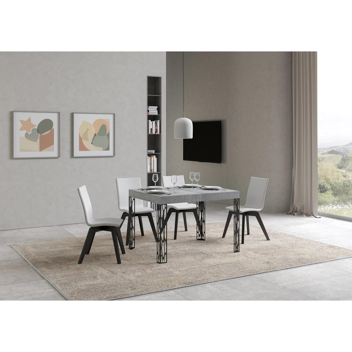 Table extensible 80x120/204 cm Ghibli Gris Béton cadre Anthracite