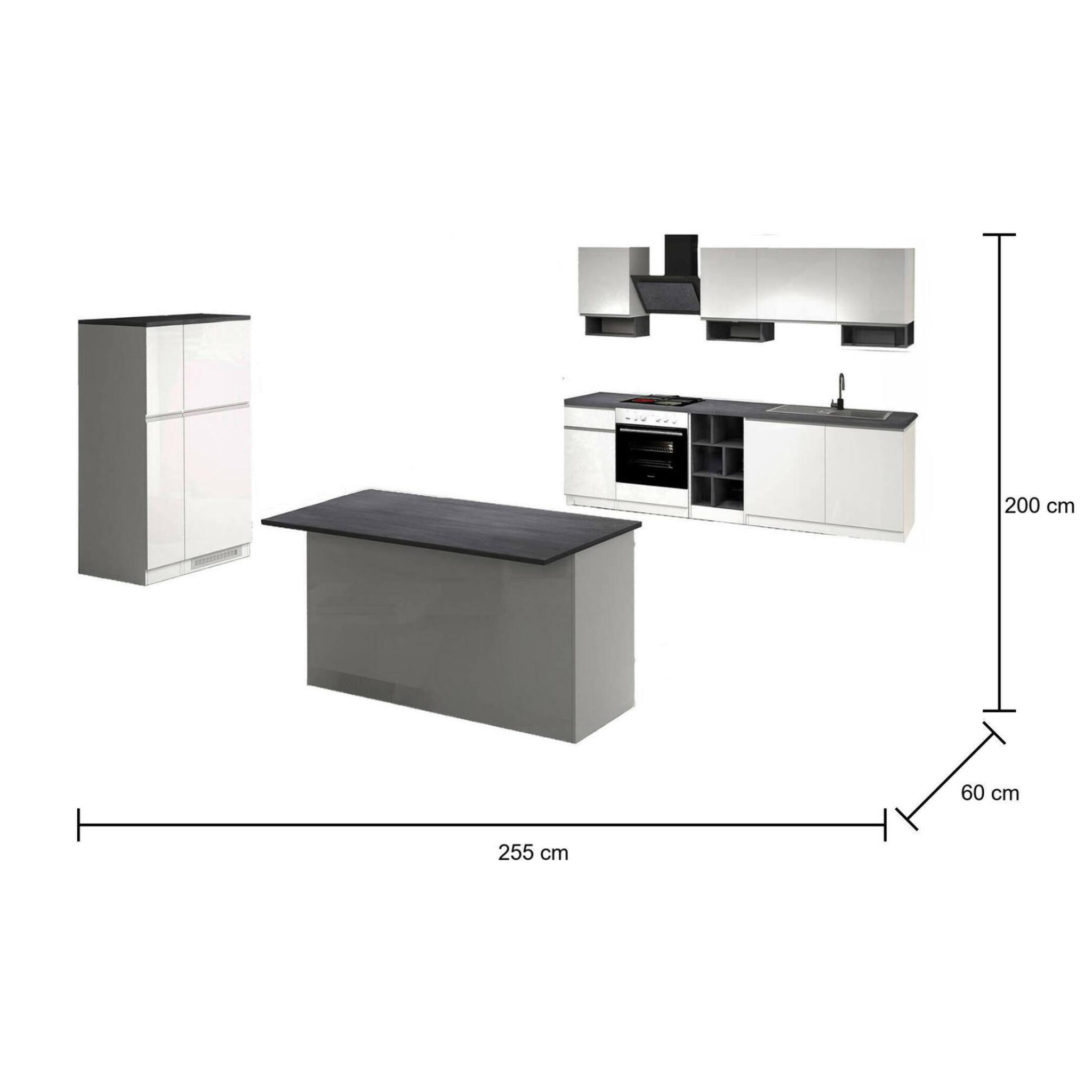 Cucina completa Dantenucc, Set da cucina modulabile, Cucina componibile con più elementi, 100% Made in Italy, Bianco lucido e Ardesia