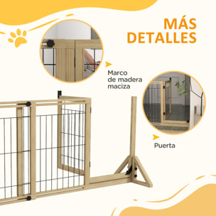 Barrera para Perros de Madera Valla para Mascotas Extensible de 2 Paneles con Patas de Apoyo Triangulares para Puerta Pasillo Escalera 112-159x44x70 cm Natural