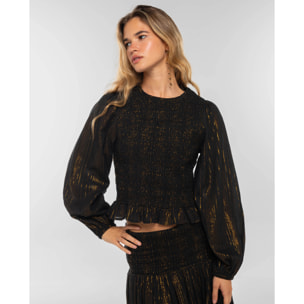 Blusa con lúrex y cuerpo nido de abeja de mujer