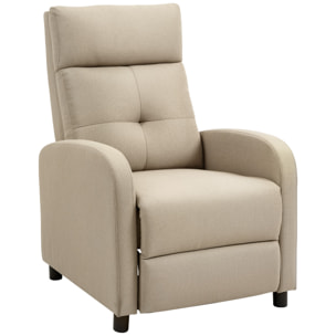 Sillón Relax Reclinable Manual, Sillón Relax de Lino con Apertura Push, Reposapiés, Respaldo Alto, Acolchado Grueso, Butaca Reclinable hasta 155º para Salón, Dormitorio, Oficina, Beige