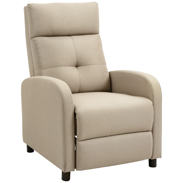 Sillón Relax Reclinable Manual, Sillón Relax de Lino con Apertura Push, Reposapiés, Respaldo Alto, Acolchado Grueso, Butaca Reclinable hasta 155º para Salón, Dormitorio, Oficina, Beige