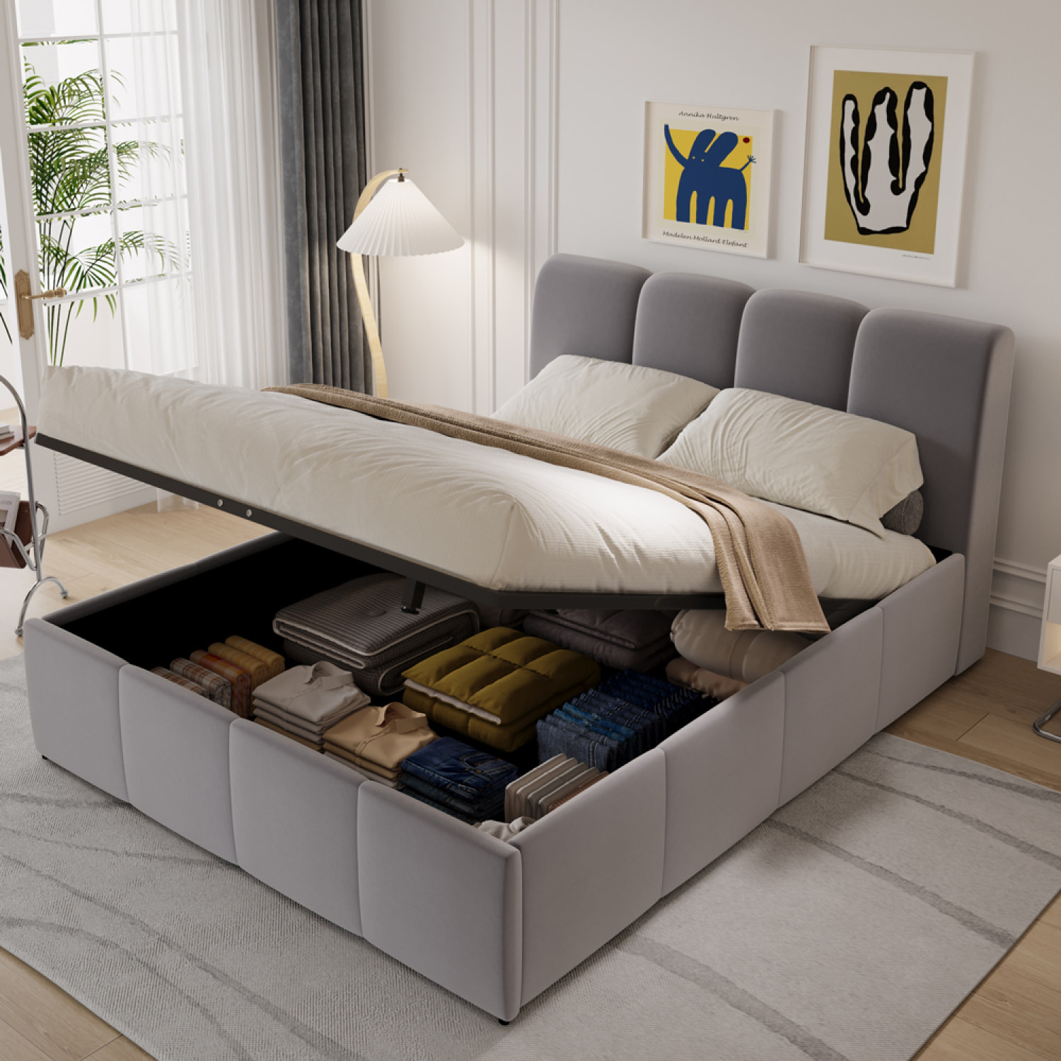 MOORE Lit nuage coffre 160x200cm velours gris