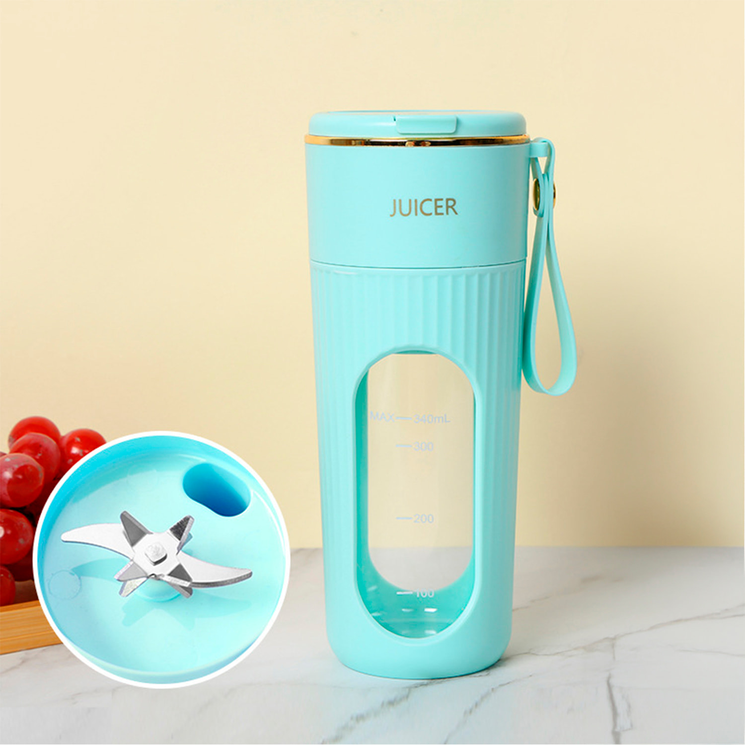 Mini batidora portátil de 340ml con 10 cuchillas de acero, pantalla LCD e inicio de seguridad por doble click.