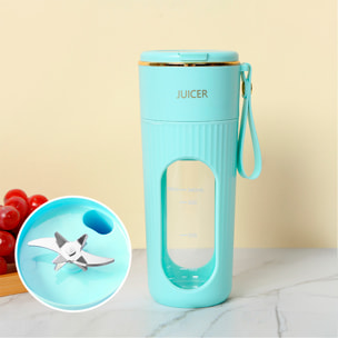 Mini batidora portátil de 340ml con 10 cuchillas de acero, pantalla LCD e inicio de seguridad por doble click.