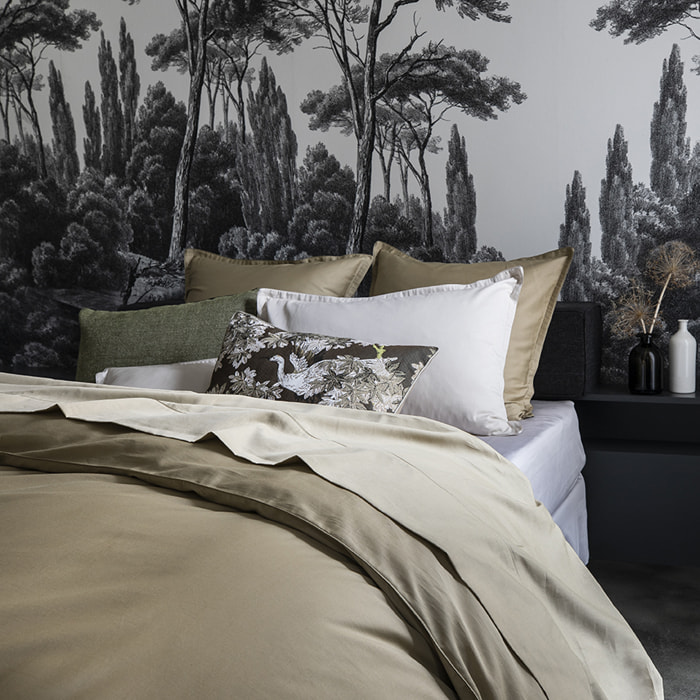 Housse de couette unie en satin de coton bio, TEOPHILE, Beige Désert