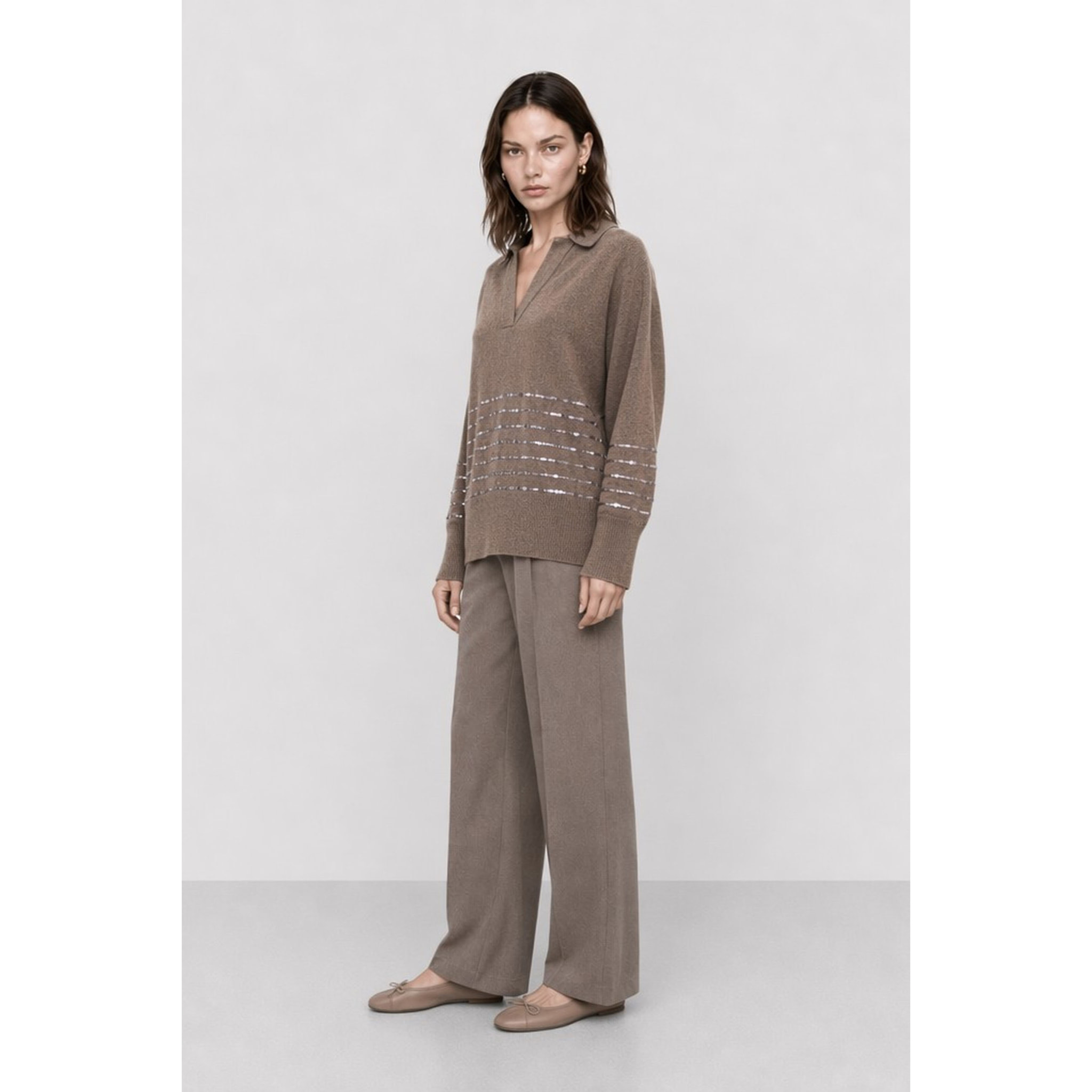 Kocca - Maglia a maniche lunghe con scollo a V e paillettes Donna