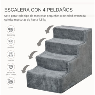 Escalera para Mascotas de 4 Peldaños Funda Extraíble y Lavable 60x35x44 cm Gris