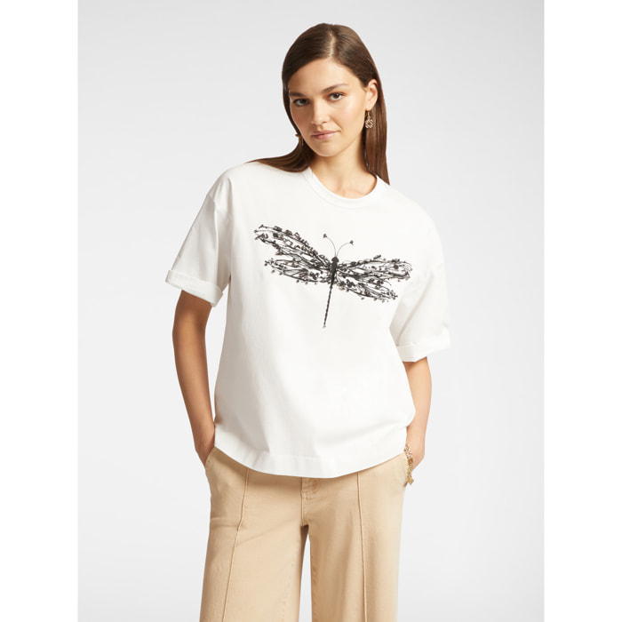Elena Mirò - T-shirt con libellula - Bianco