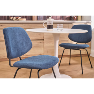 Chaises design en tissu effet velours texturé bleu foncé et métal noir (lot de 2) BARNET