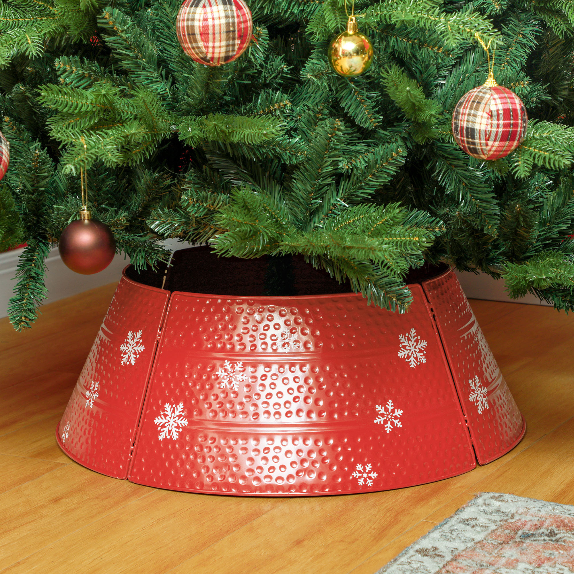HOMCOM Collar para Árbol de Navidad, Falda para Árbol de Navidad de Metal, Impermeable, Decoración para Fiestas, Hogar, 66x66x23 cm, Rojo