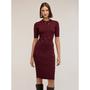 Motivi - Vestito tubino in maglia a costine con bottoncini - Bordeaux